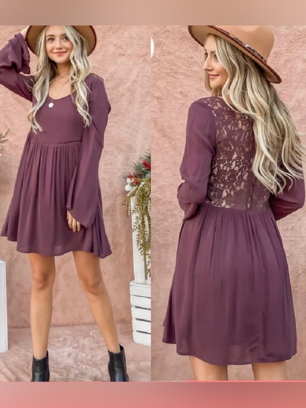 Long Sleeve Lace Yoke Maxi Dress in Dusty Rose